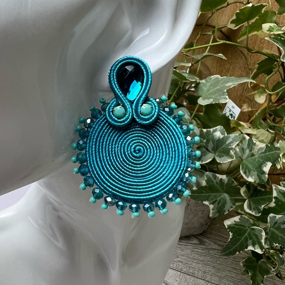 Glam Light Blue Stylish Earrings - Evening Trendy Statement Earrings - Picture 6 of 10